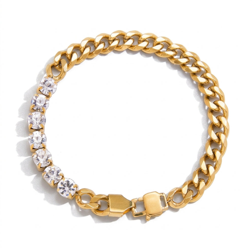 Gold Cuban Link Crystal Bracelet on white background