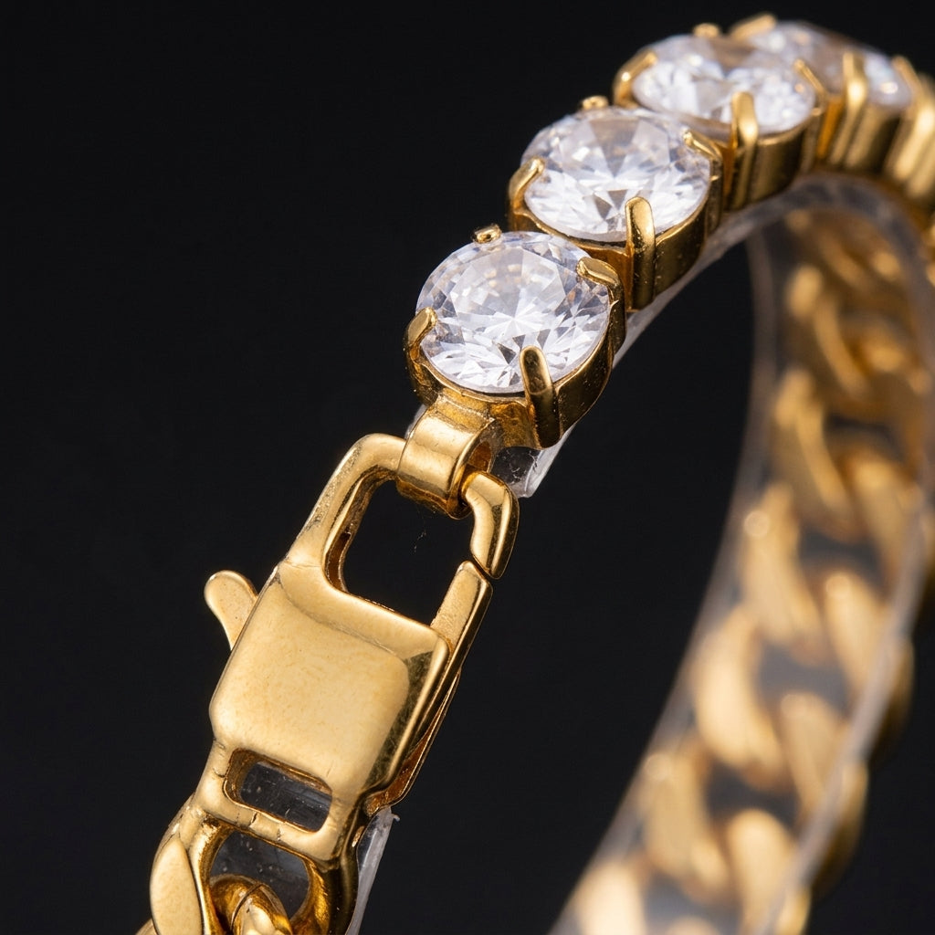 Gold Cuban Link Crystal Bracelet detail close-up