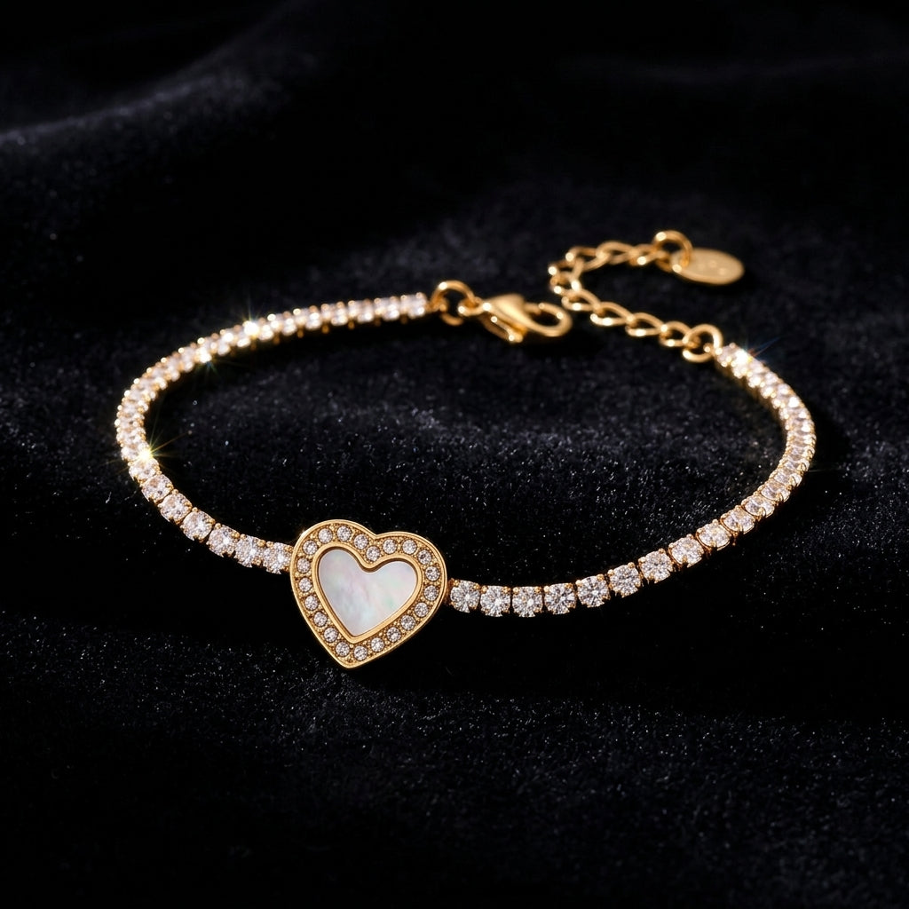 Heart Crystal Tennis Bracelet on black velvet