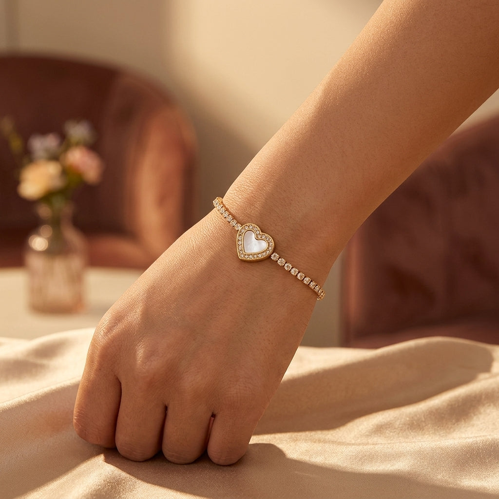 Heart Crystal Tennis Bracelet worn on wrist