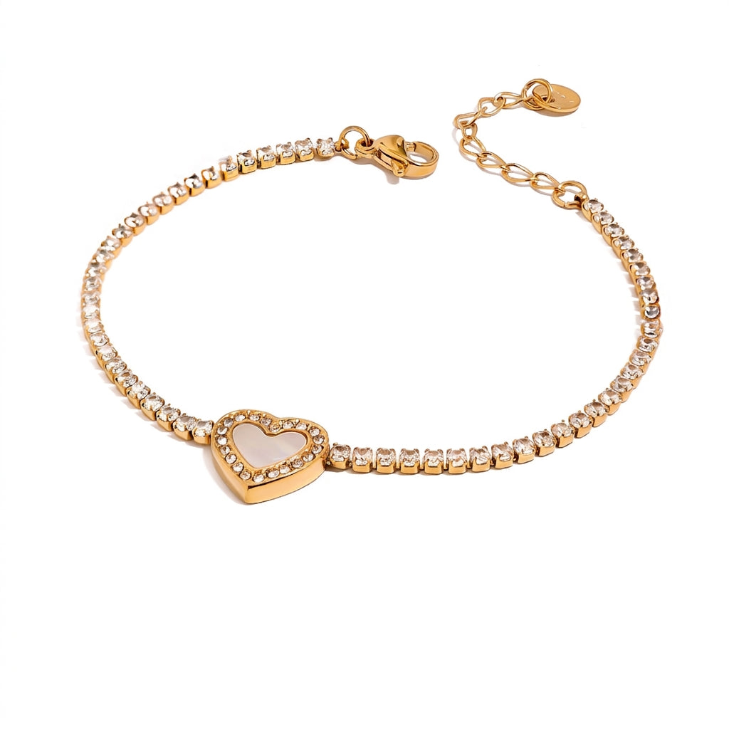 Heart Crystal Tennis Bracelet on white background