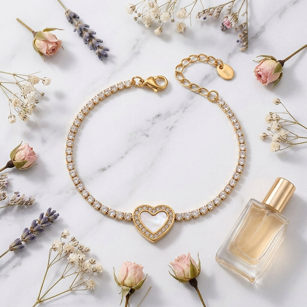 Heart Crystal Tennis Bracelet flatlay