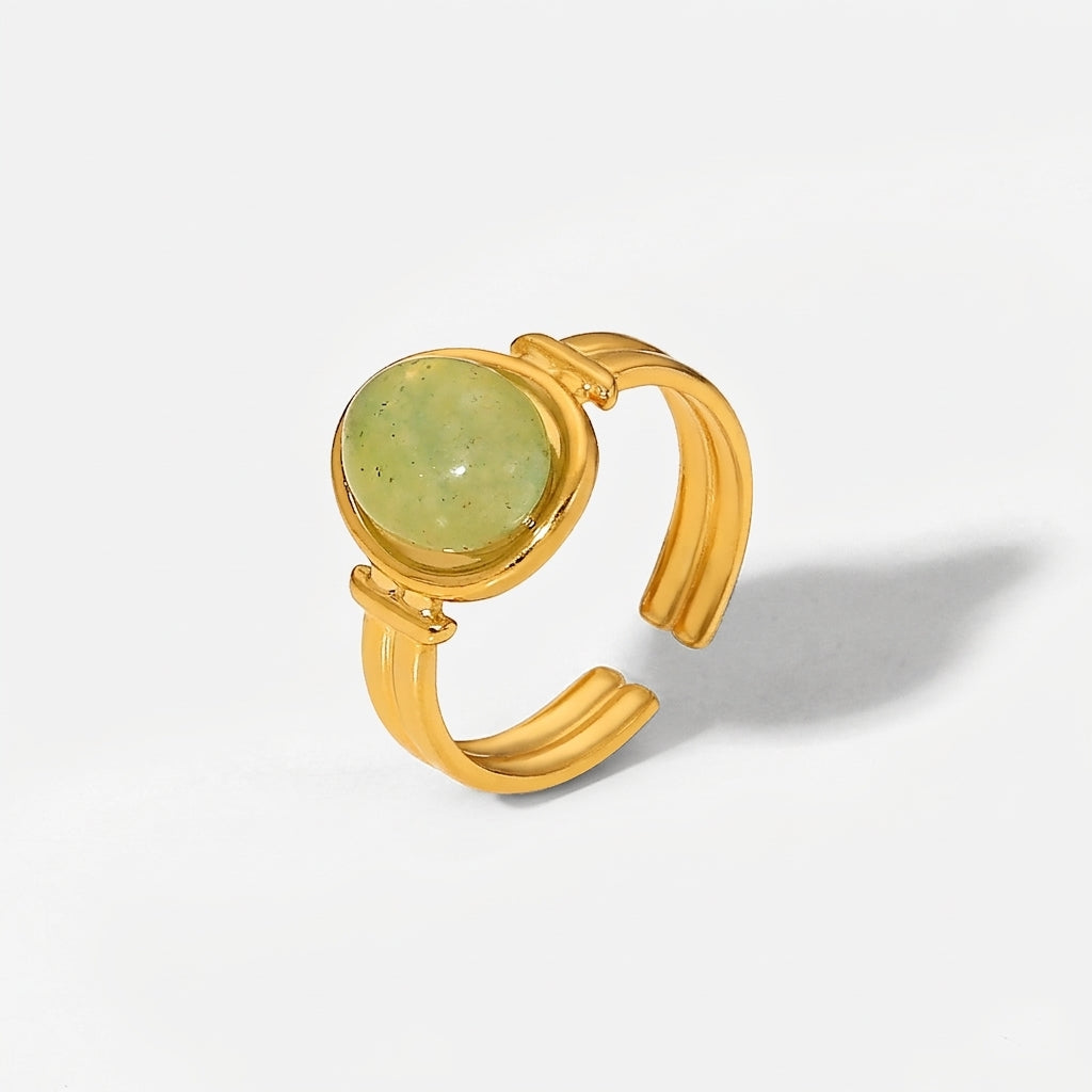 Green Jade Stone Ring on white background