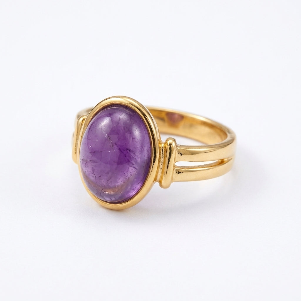 Purple Amethyst Stone Ring on white background