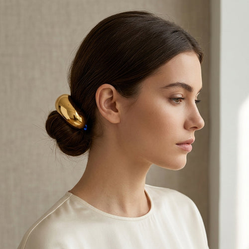 Gold Bubble Hair Tie in styled bun