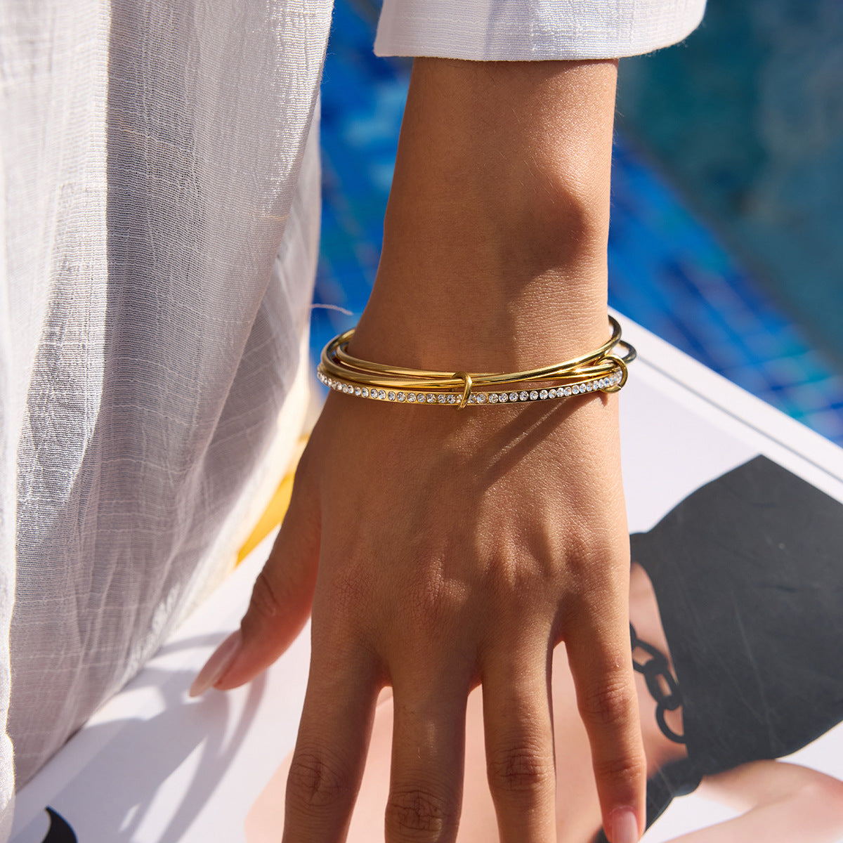 Gold Crystal Bangle Bracelet | 18K Gold Plated Stainless Steel