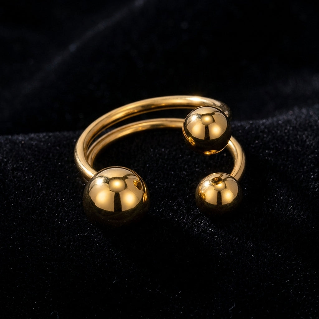 Gold Ball Open Ring - Product on black velvet background