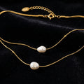Layered Pearl Gold Chain Necklace - Product on black velvet background