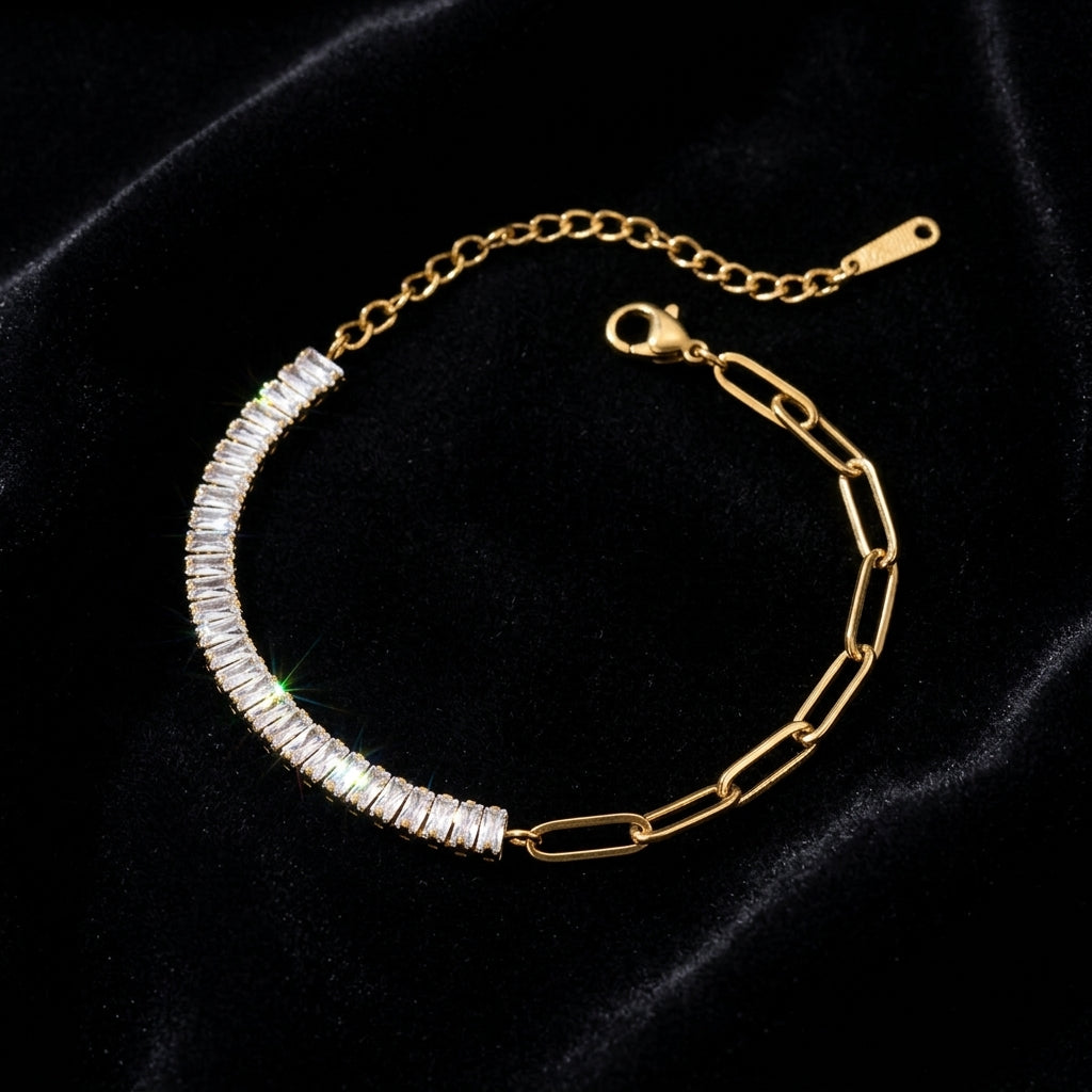 Gold Tennis Bracelet - Product on black velvet background
