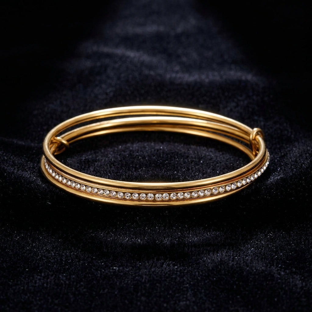 Gold Crystal Bangle Bracelet | 18K Gold Plated Stainless Steel