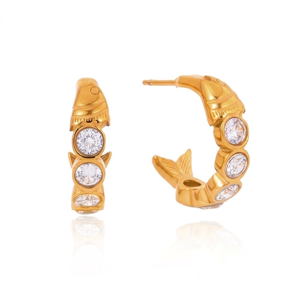 Gold Crystal Hoop Earrings - Product on white background