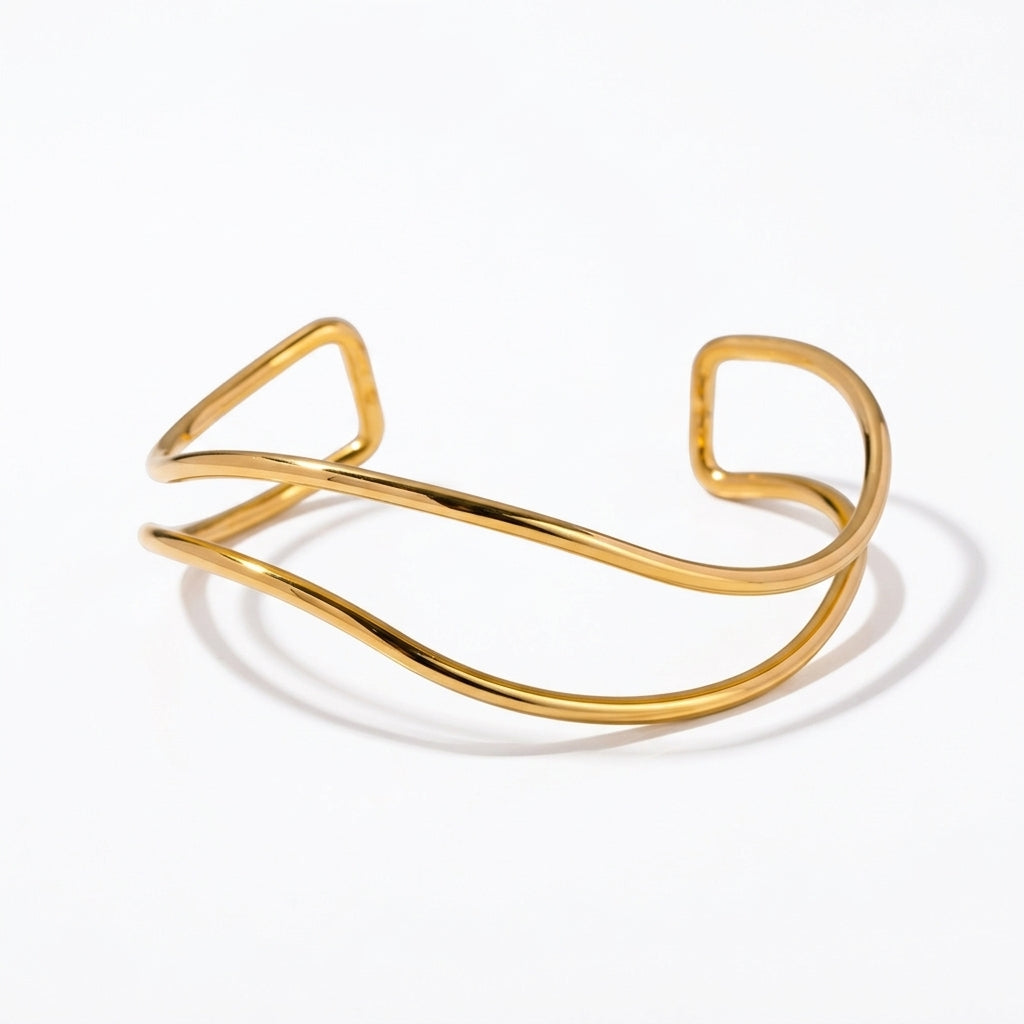 Open Wave Wire Cuff Bracelet - Product on white background