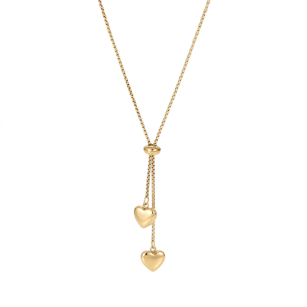 Dainty Gold Heart Lariat Necklace - Product on white background