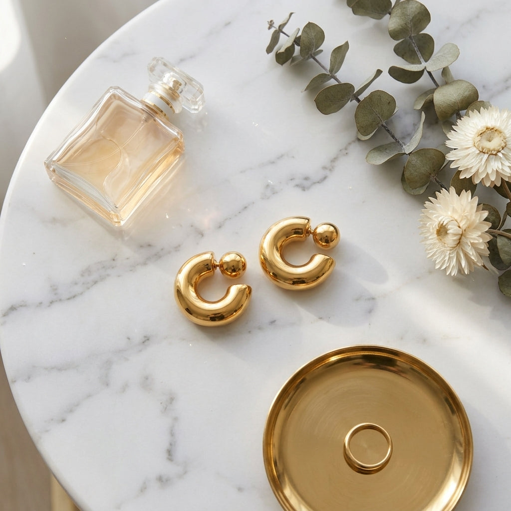 Chunky Gold Hoop Earrings - Lifestyle flatlay