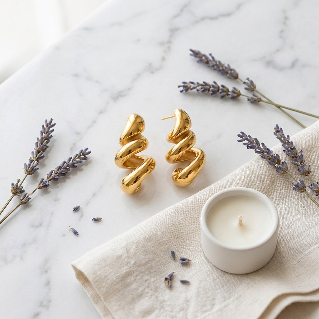 Twisted Croissant Hoop Earrings - Lifestyle flatlay