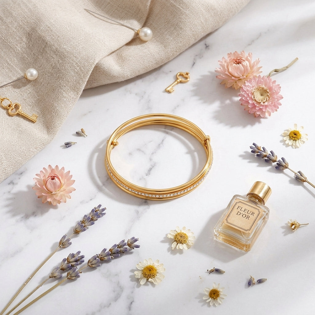 Gold Crystal Bangle Bracelet | 18K Gold Plated Stainless Steel