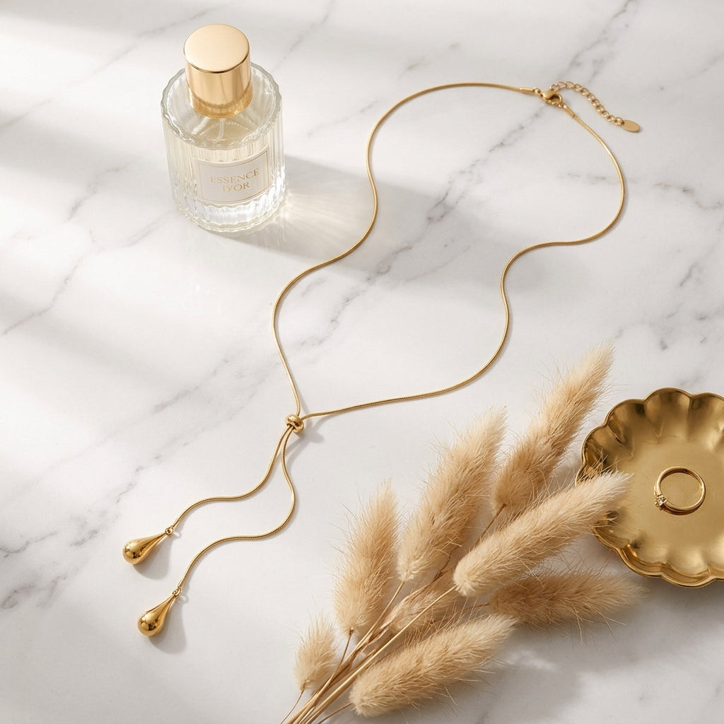 Minimalist Y-Lariat Necklace - Lifestyle flatlay