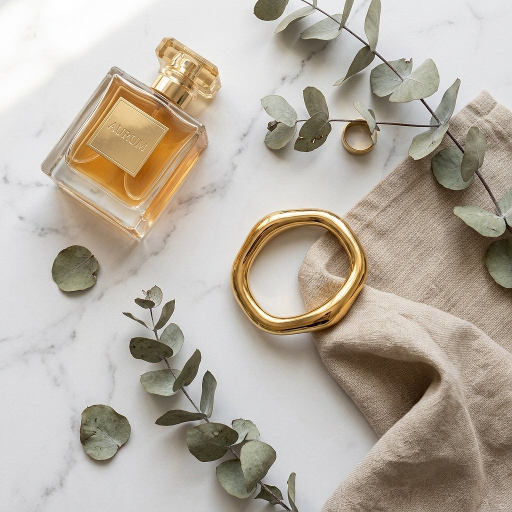 Sculptural Chunky Gold Bangle - Lifestyle flatlay