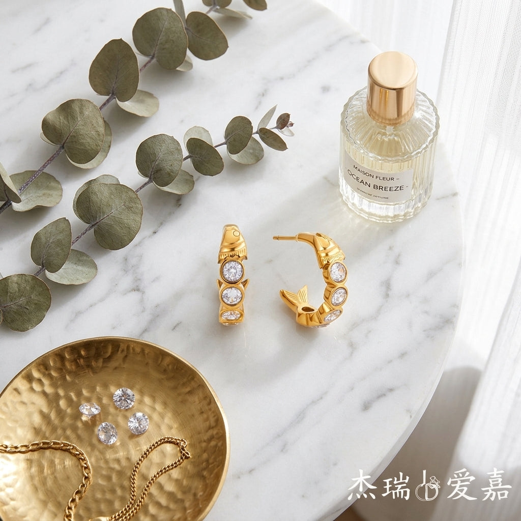 Gold Crystal Hoop Earrings - Lifestyle flatlay