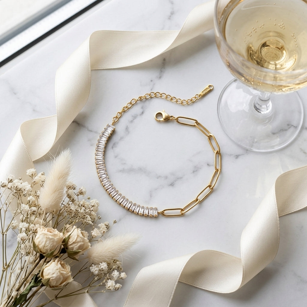 Gold Tennis Bracelet - Lifestyle flatlay