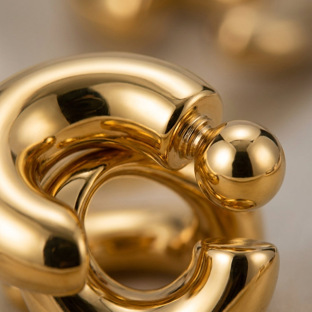 Chunky Gold Hoop Earrings - Detail close-up