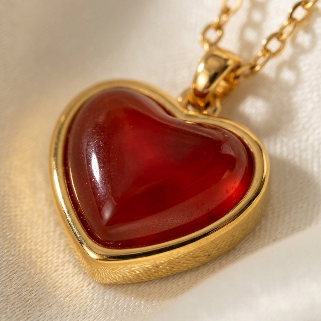 Red Heart Pendant Necklace - Detail close-up