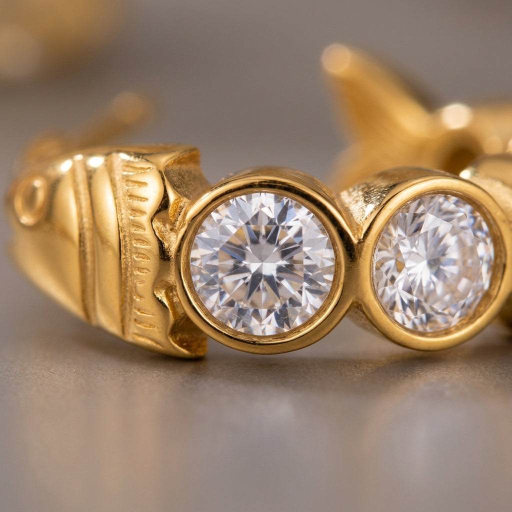 Gold Crystal Hoop Earrings - Detail close-up