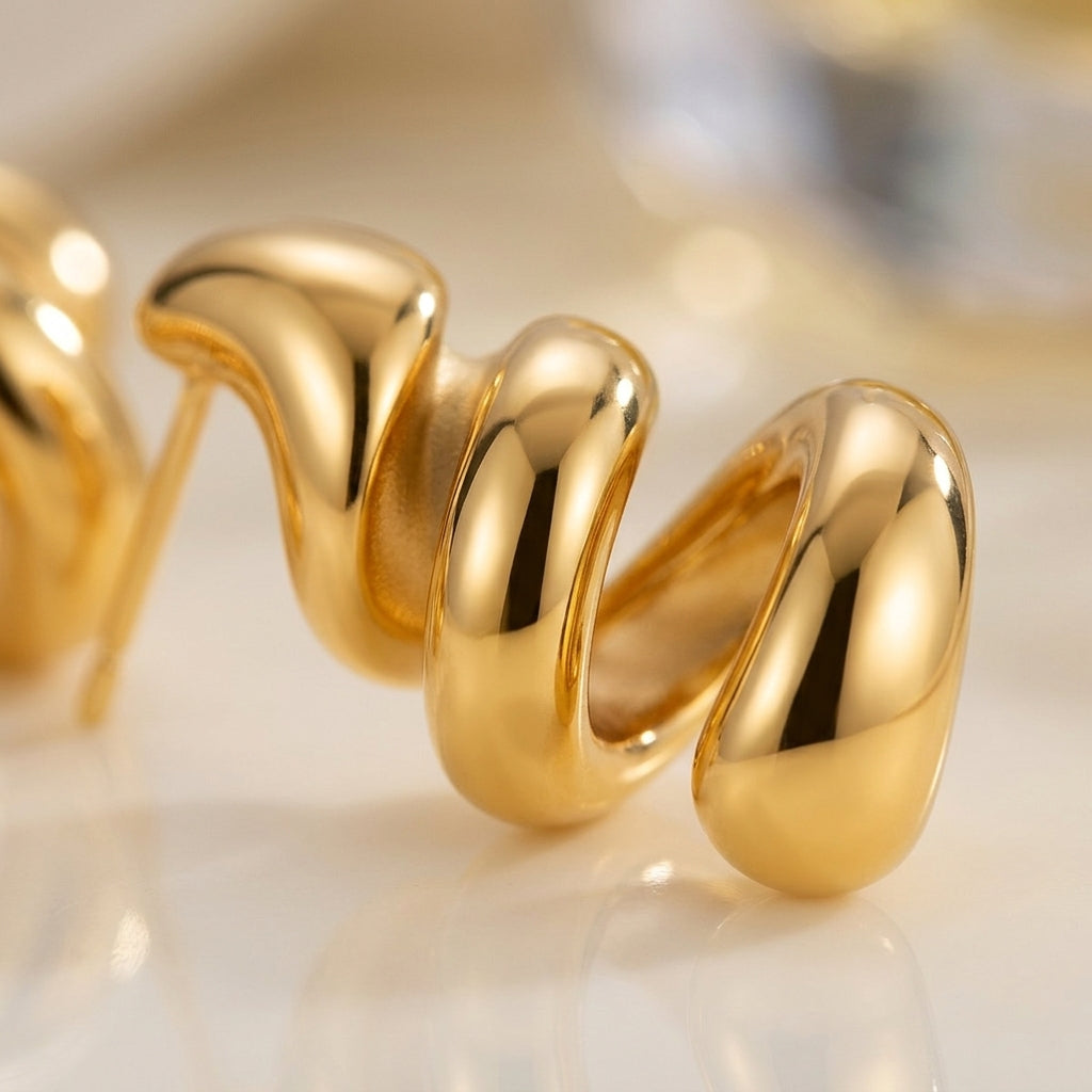 Twisted Croissant Hoop Earrings - Detail close-up