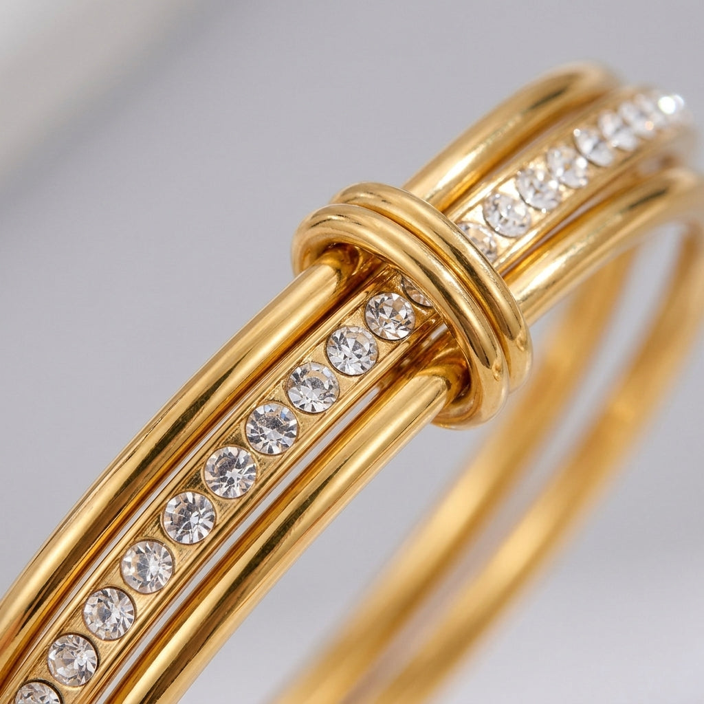 Gold Crystal Bangle Bracelet | 18K Gold Plated Stainless Steel