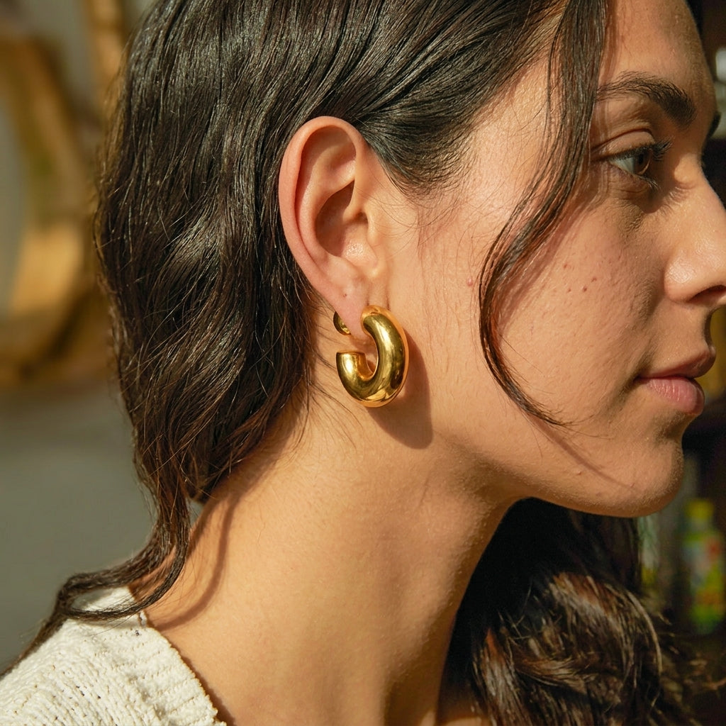 Chunky Gold Hoop Earrings - Worn by model