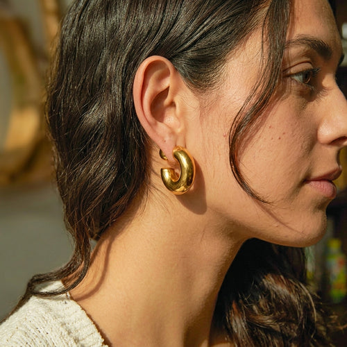 Chunky Gold Hoop Earrings - Worn by model