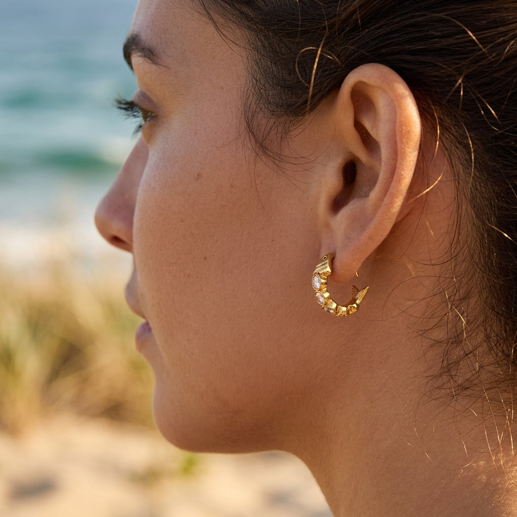 Gold Crystal Hoop Earrings - Worn by model