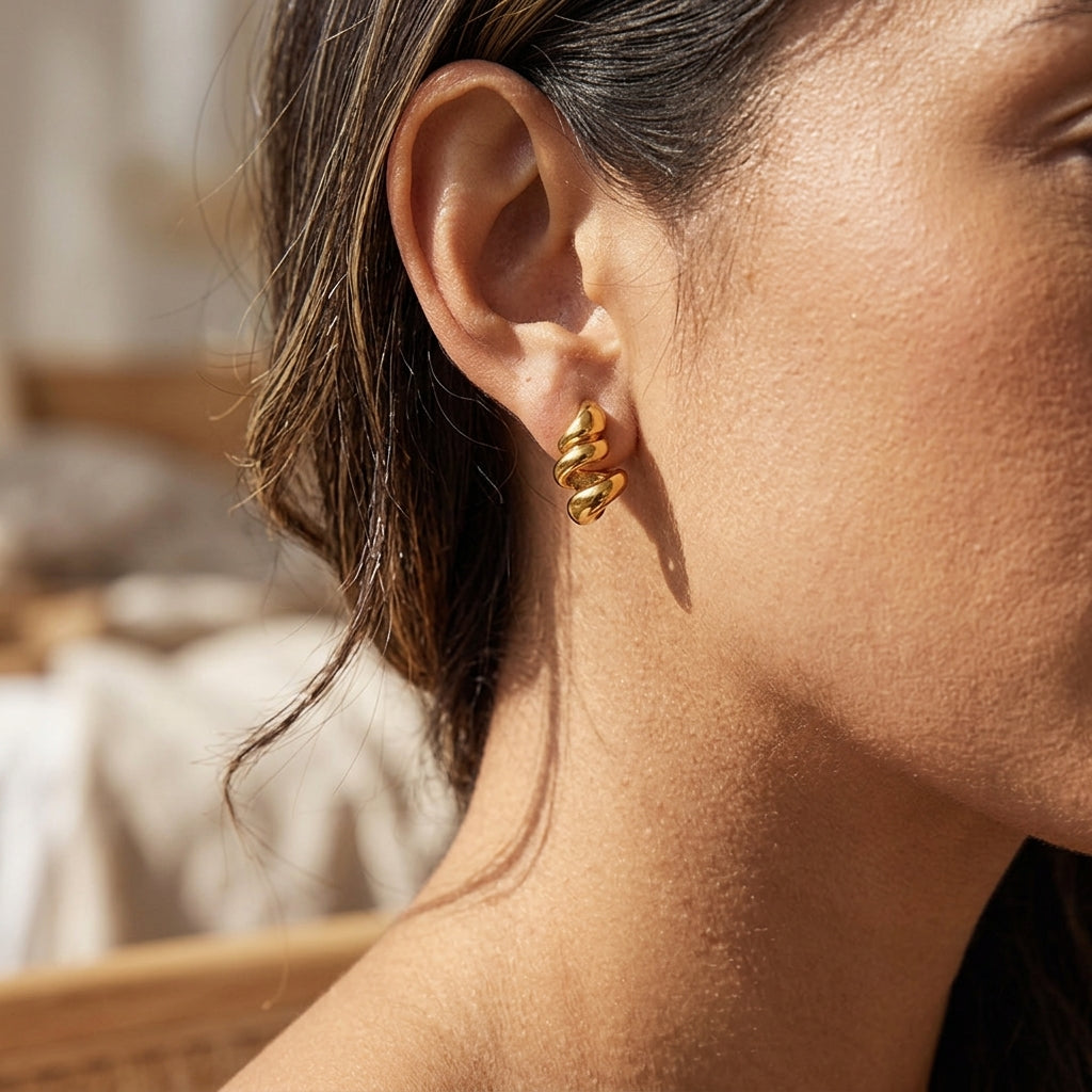 Twisted Croissant Hoop Earrings - Worn by model